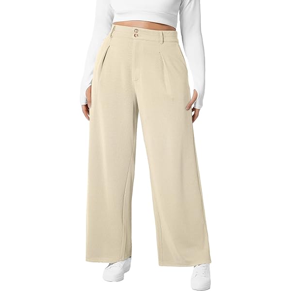 Eytino Womens Plus Size Wide Leg Pants Elastic Waist Casual